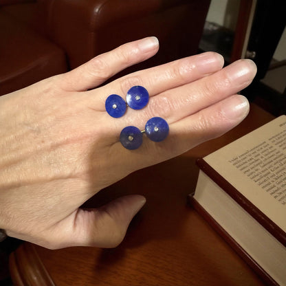Antique Lapis & Diamond Cufflinks – 14k Yellow Gold, Old European Cut, Double-Sided