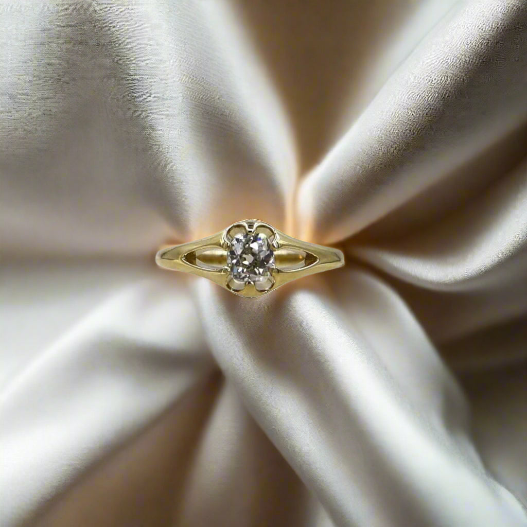 Diamond Belcher Engagement Ring with 0.55 cts Antique Cushion Cut Diamond - Petra Star