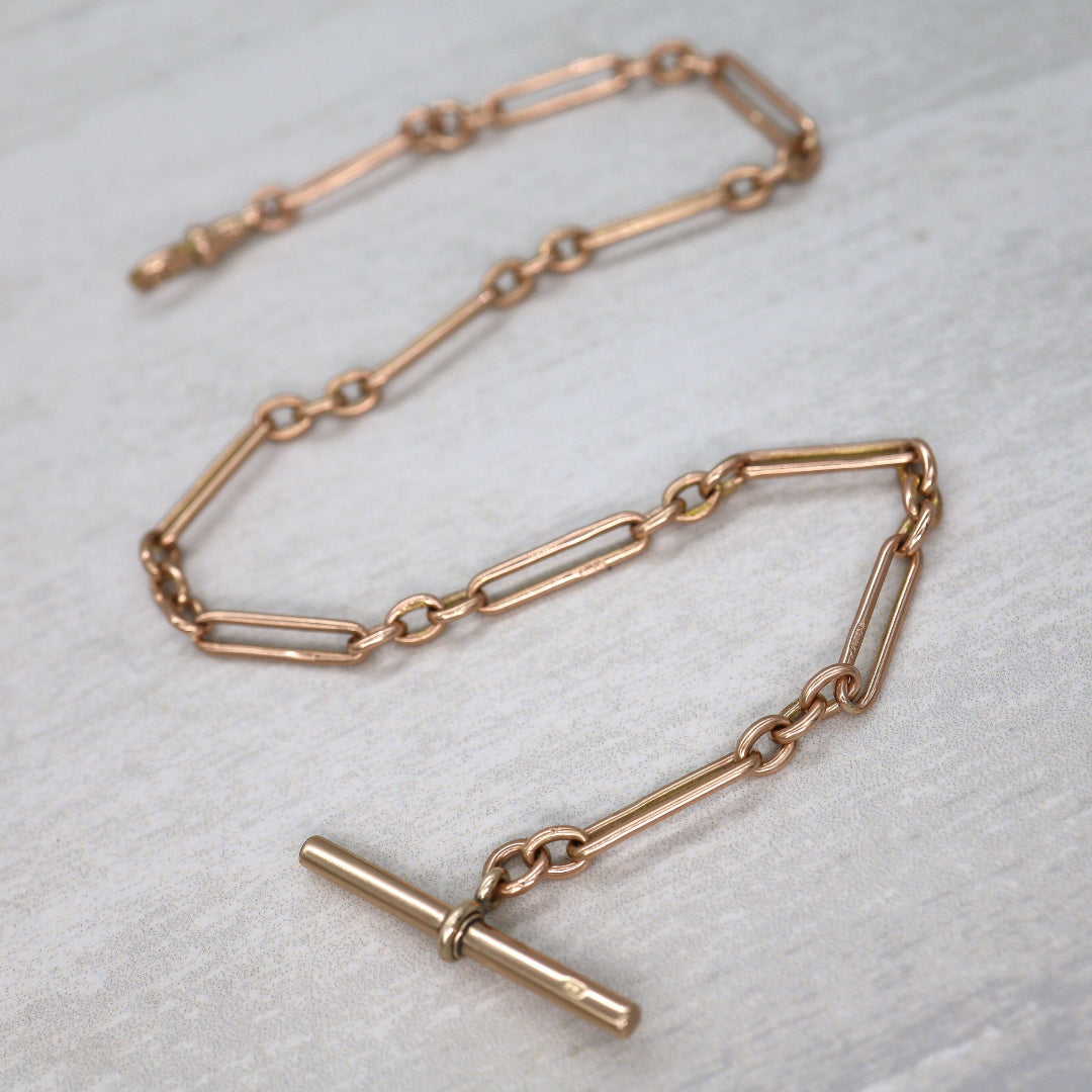 Antique Trombone Link Belcher Chain Hallmarked 9k Links 15" - Petra Star