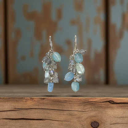 Aquamarine + Labradorite Silver Earrings - Petra Star