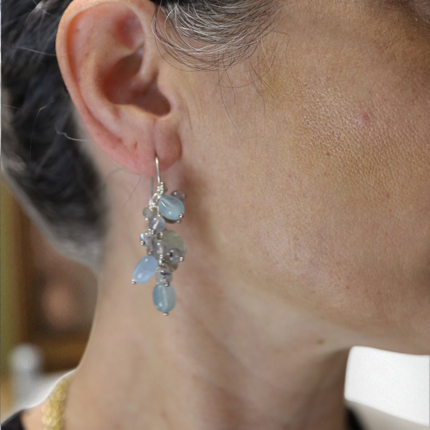 Aquamarine + Labradorite Silver Earrings - Petra Star