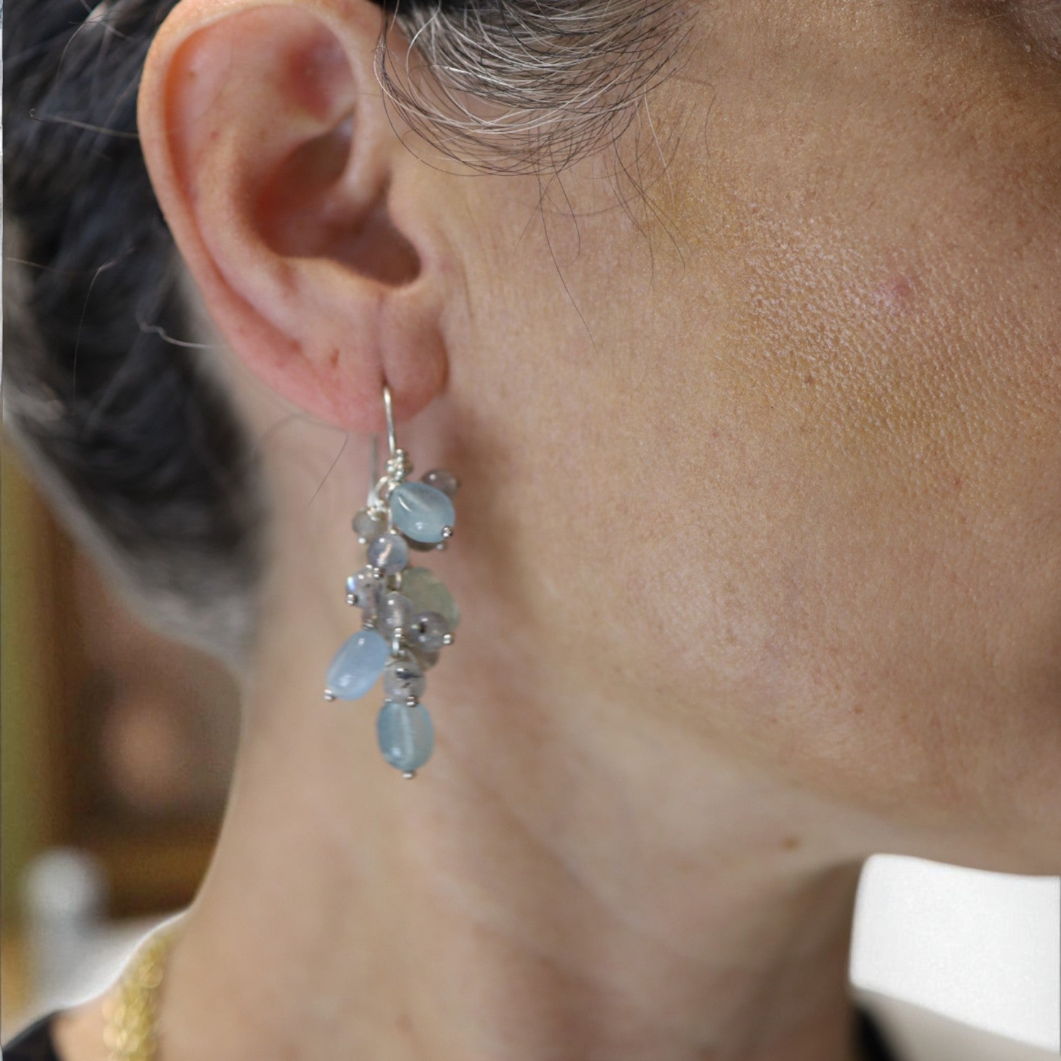 Aquamarine + Labradorite Silver Earrings - Petra Star