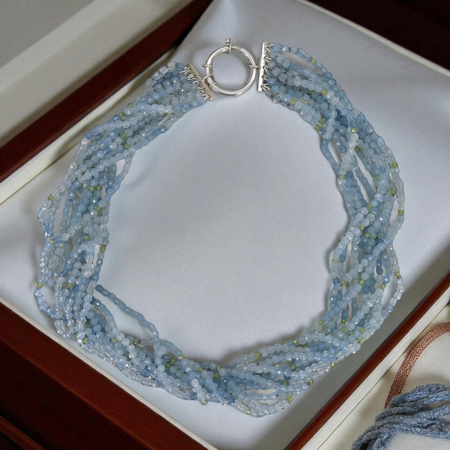 Aquamarine and Peridot Bead Necklace With Silver Clasp - Petra Star