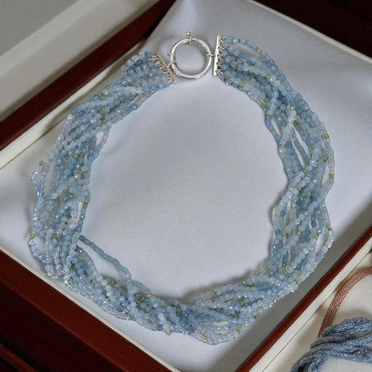 Aquamarine and Peridot Bead Necklace With Silver Clasp - Petra Star