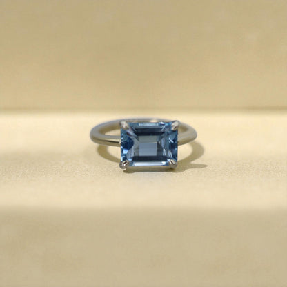 Aquamarine Emerald-Cut Solitaire in 14k Gold East-to-West Setting
