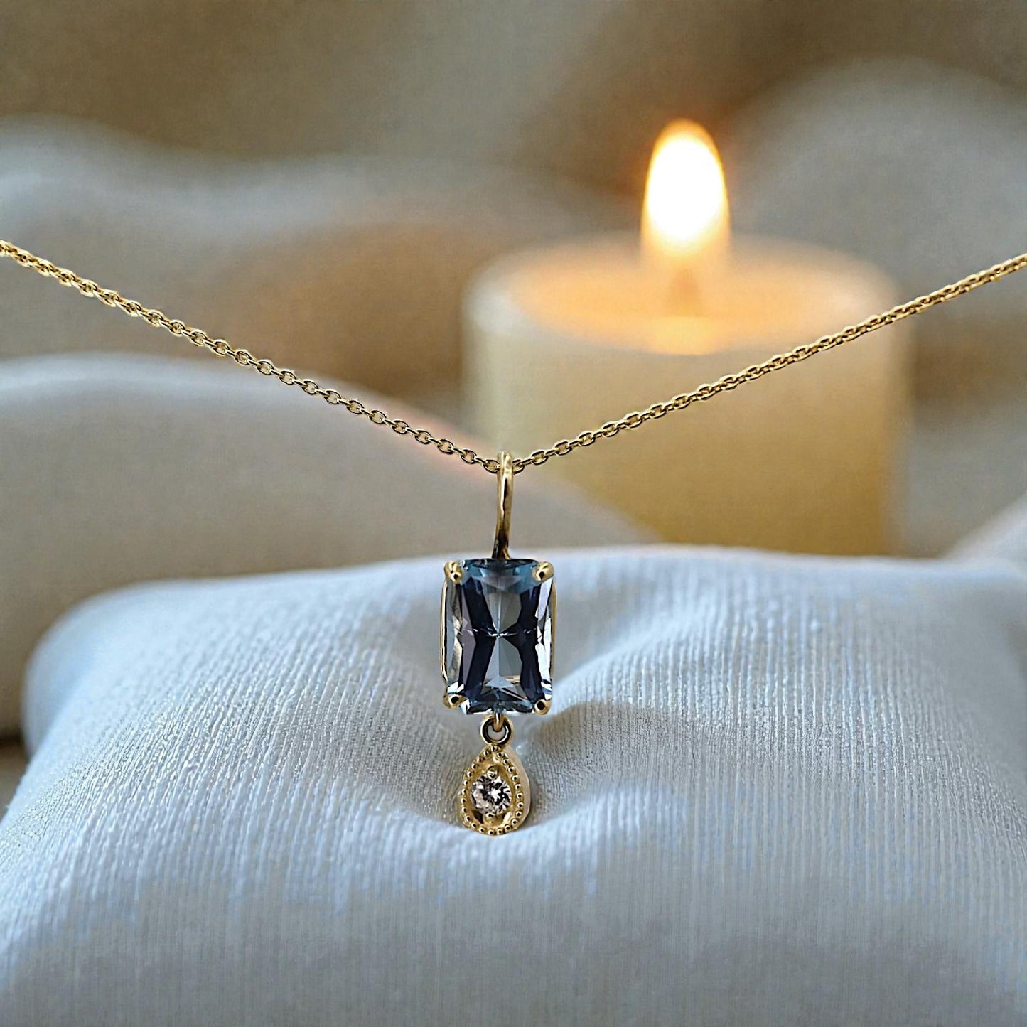 Aquamarine & Diamond Pendant in 14k Yellow Gold / Petra Star