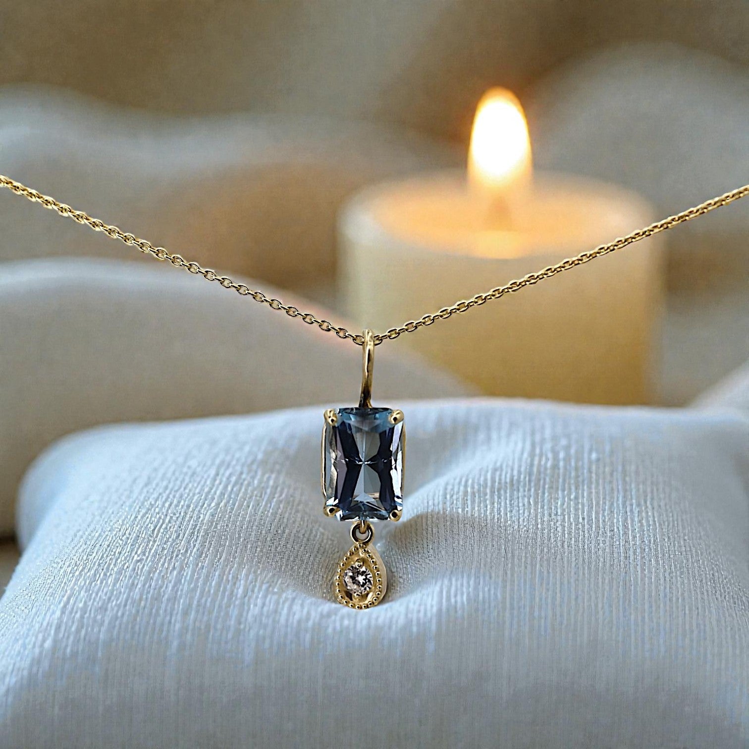 Aquamarine & Diamond Pendant in 14k Yellow Gold / Petra Star - Petra Star