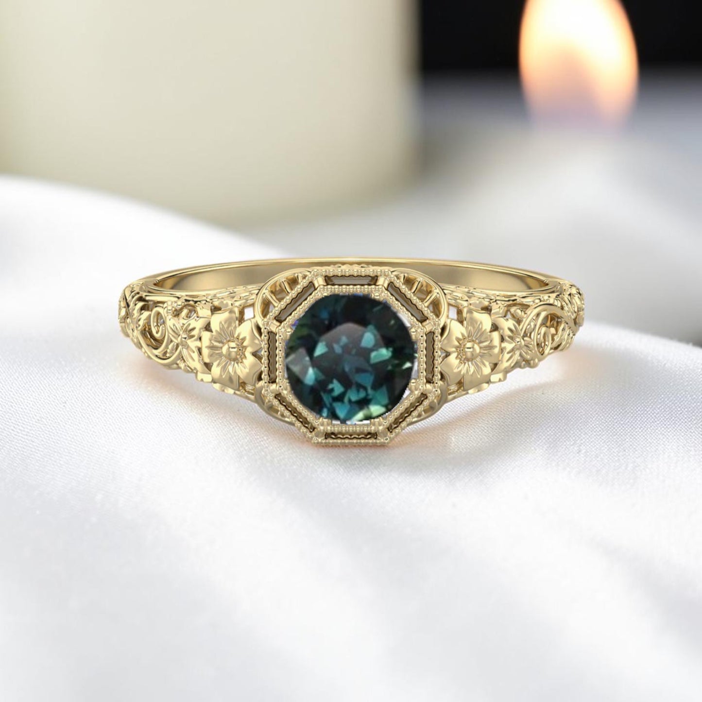 Vintage Floral Semi-Mount Ring 14k Gold | Round 4.6–5mm Center Stone | Engagement Ring | Petra Star - Petra Star