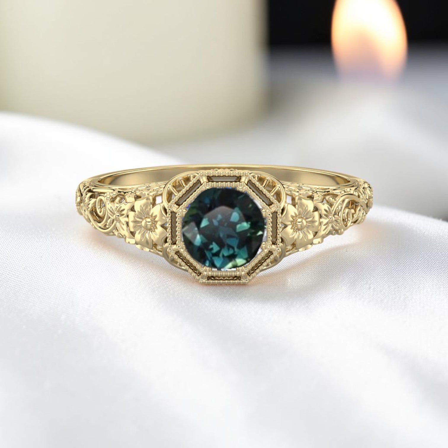 Vintage Floral Semi-Mount Ring 14k Gold | Round 4.6–5mm Center Stone | Engagement Ring | Petra Star - Petra Star