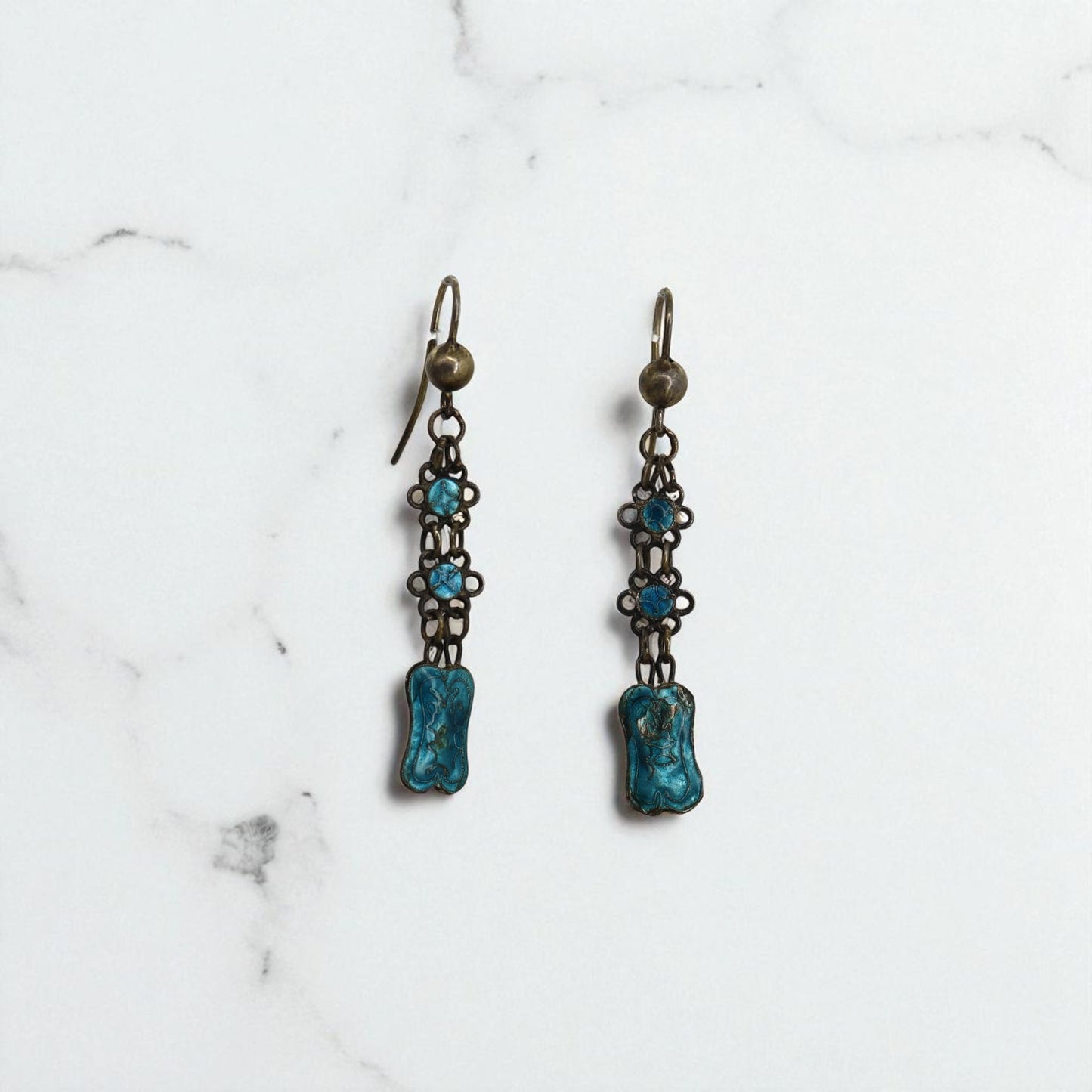 Art Nouveau Guilloche Enamel Earrings - Petra Star