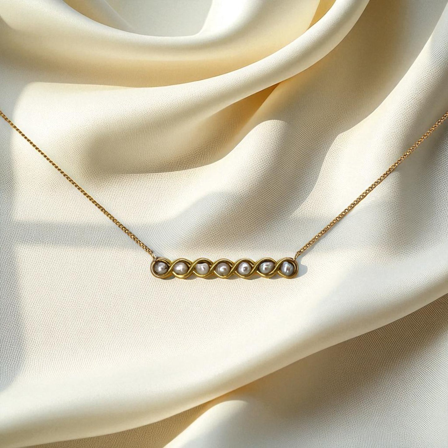 Upcycled Art Nouveau Pearl Bar Pin Necklace – 14k Yellow Gold, Vintage Curb Chain | Petra Star - Petra Star