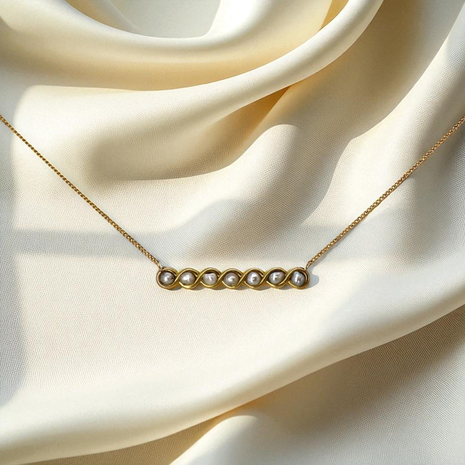 Upcycled Art Nouveau Pearl Bar Pin Necklace – 14k Yellow Gold, Vintage Curb Chain | Petra Star - Petra Star