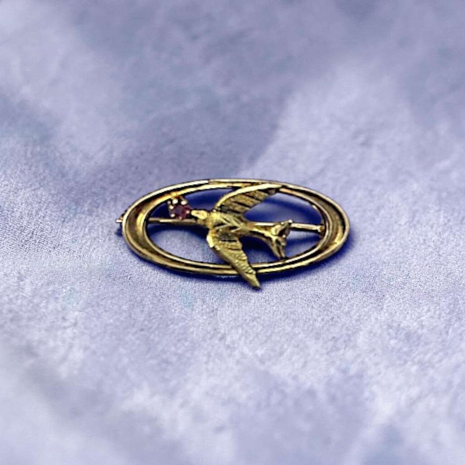 Art Nouveau Swallow Necklace in 10K Gold with Ruby | Converted Brooch Pendant | Vintage Bird Jewelry - Petra Star