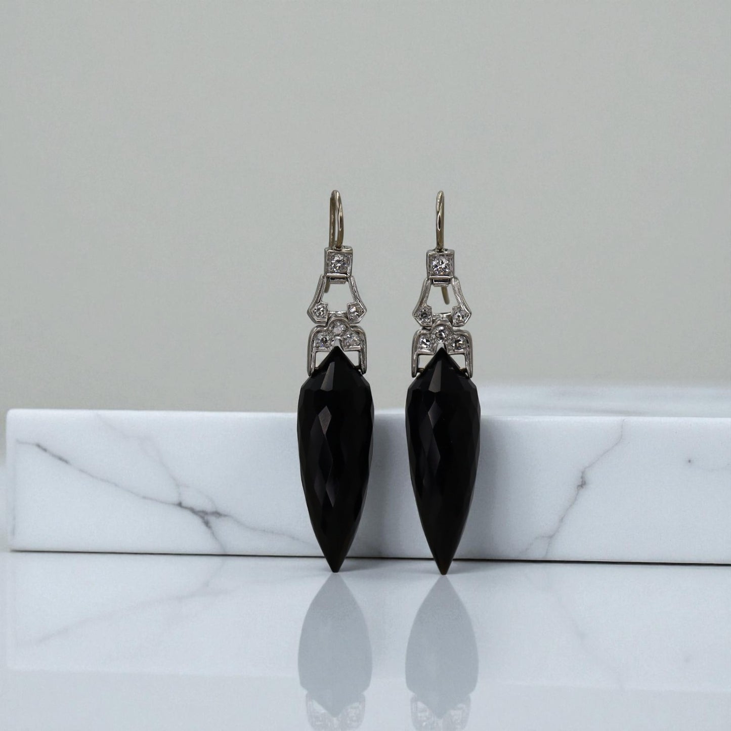 Art Deco Diamond and Onyx Earrings