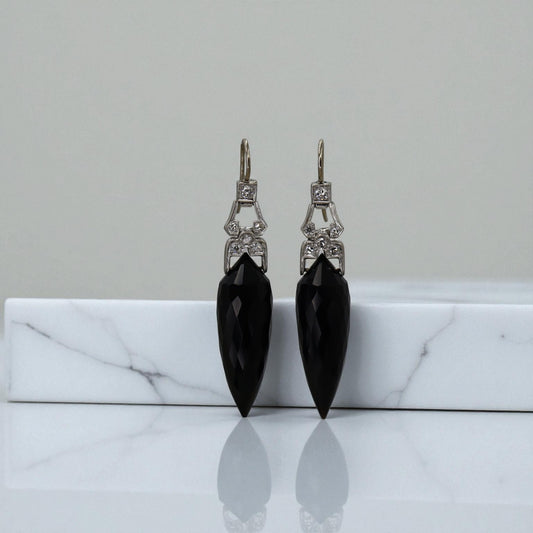 Art Deco Diamond and Onyx Earrings