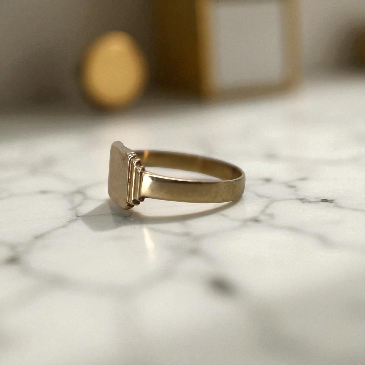 Art Deco 10k Gold Pinky Ring – Step Shoulders, Square Face, Size 4, Ready for Engraving - Petra Star