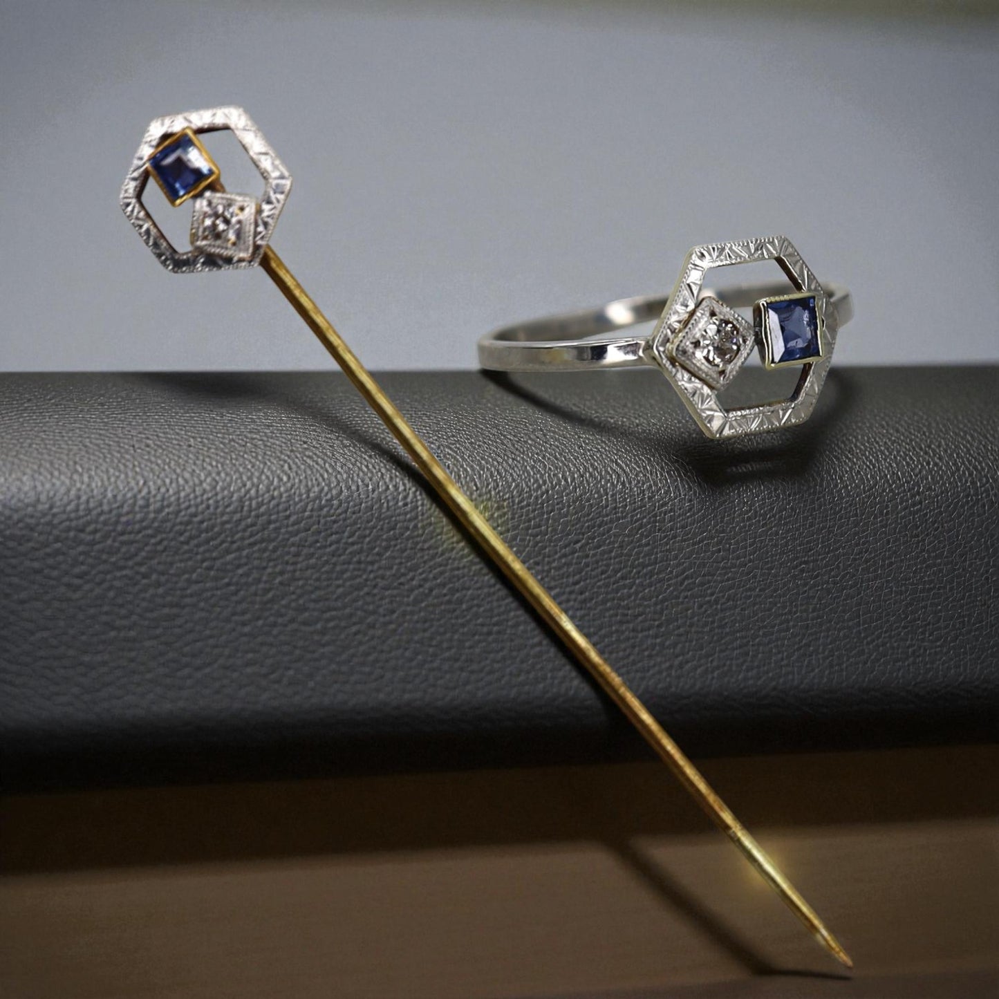 Art Deco Sapphire and Diamond Ring in Platinum