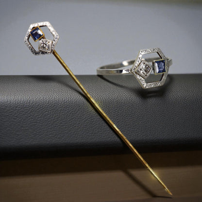 Art Deco Sapphire and Diamond Ring in Platinum