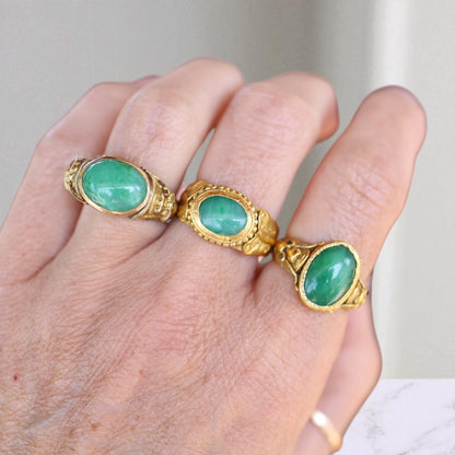 Art Nouveau Chinese Jade Saddle Ring 22K with Butterfly - Petra Star