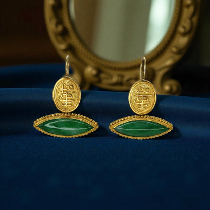 Art Nouveau Jade Earrings in 24k Gold