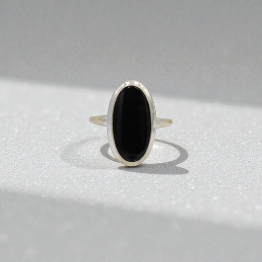 Art Nouveau Onyx Signet Ring in 10k White Gold