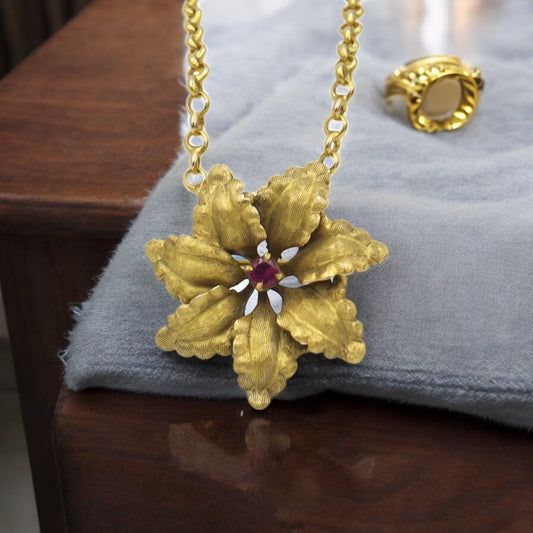 Art Nouveau Ruby Flower Pendant - Petra Star