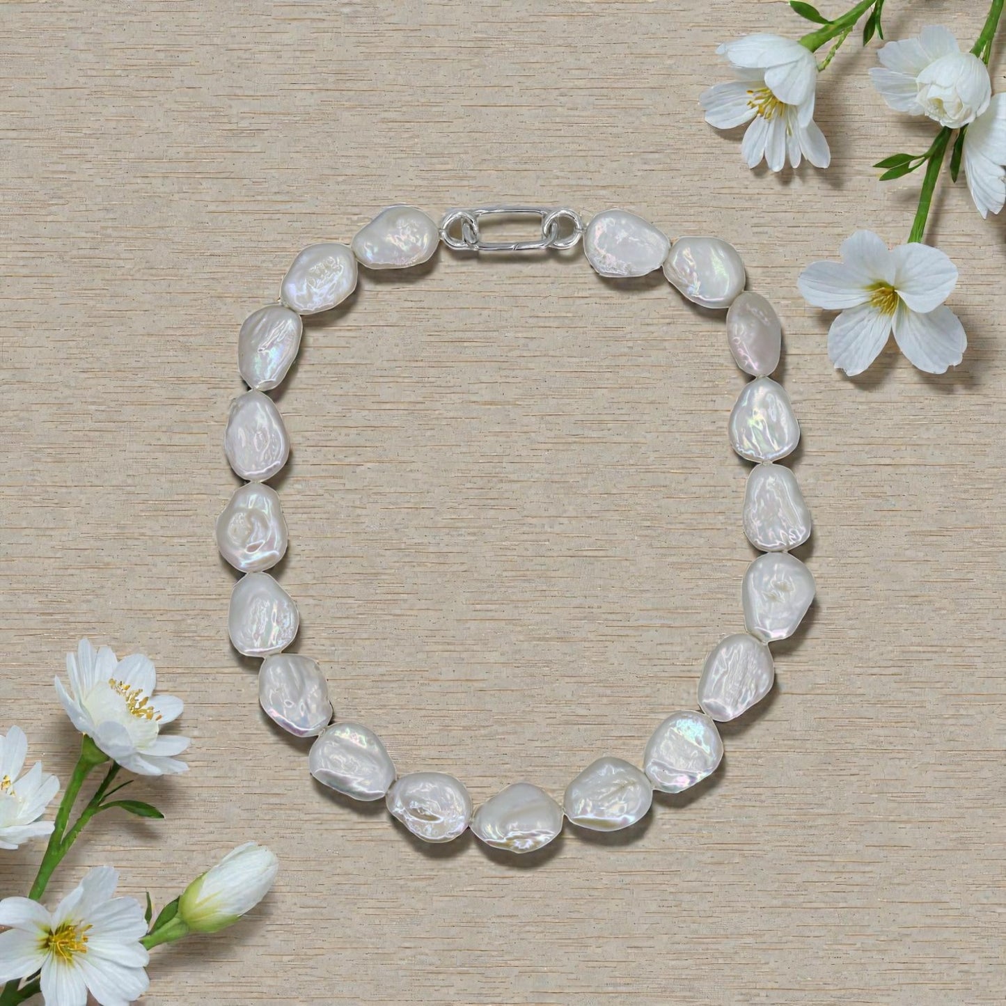 Keshi Pearl Necklace with Silver Charm Holder