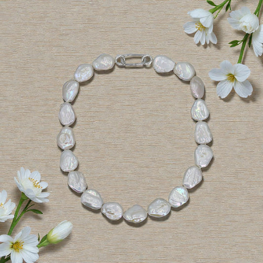 Keshi Pearl Necklace with Silver Charm Holder