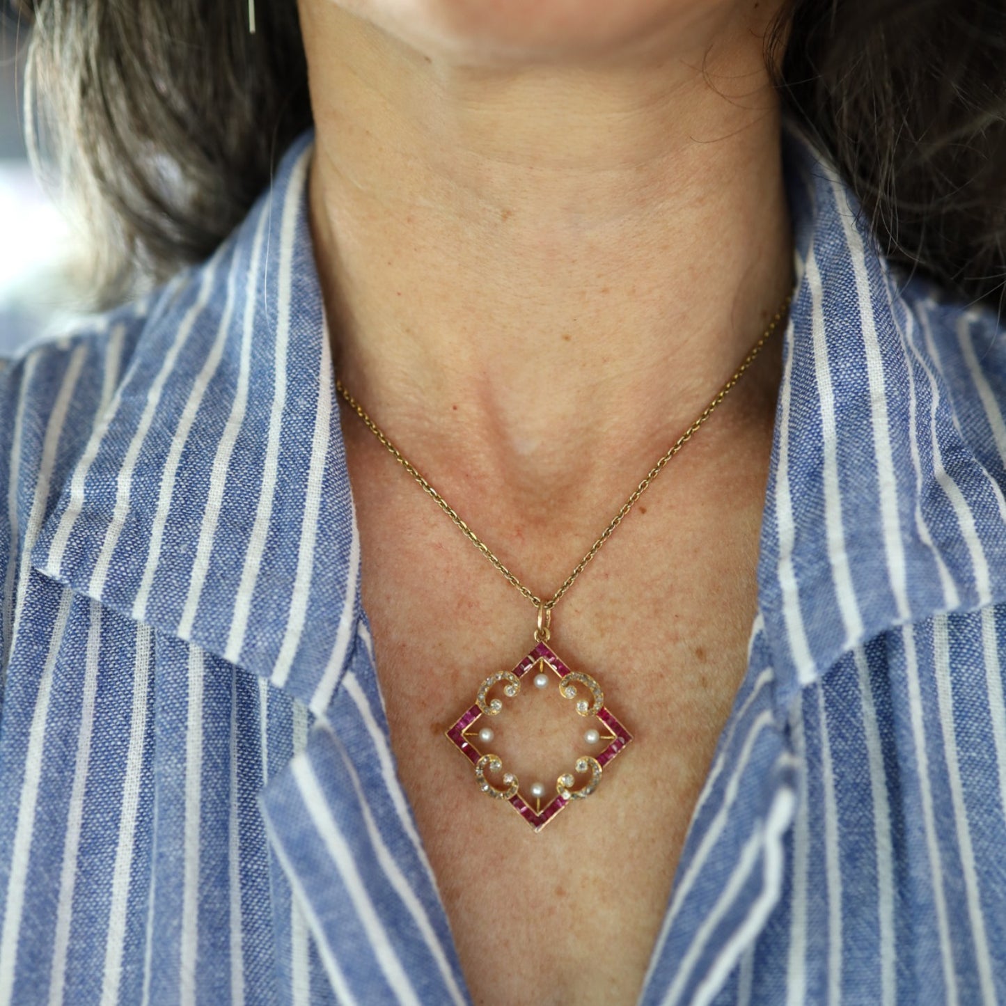 Edwardian Ruby and Diamond Pendant - Petra Star