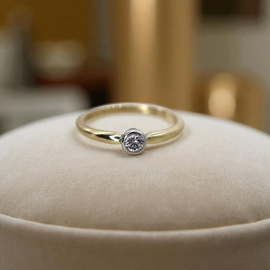 Bezel Set Diamond Ring 0.16 ct in 14k Gold & Platinum