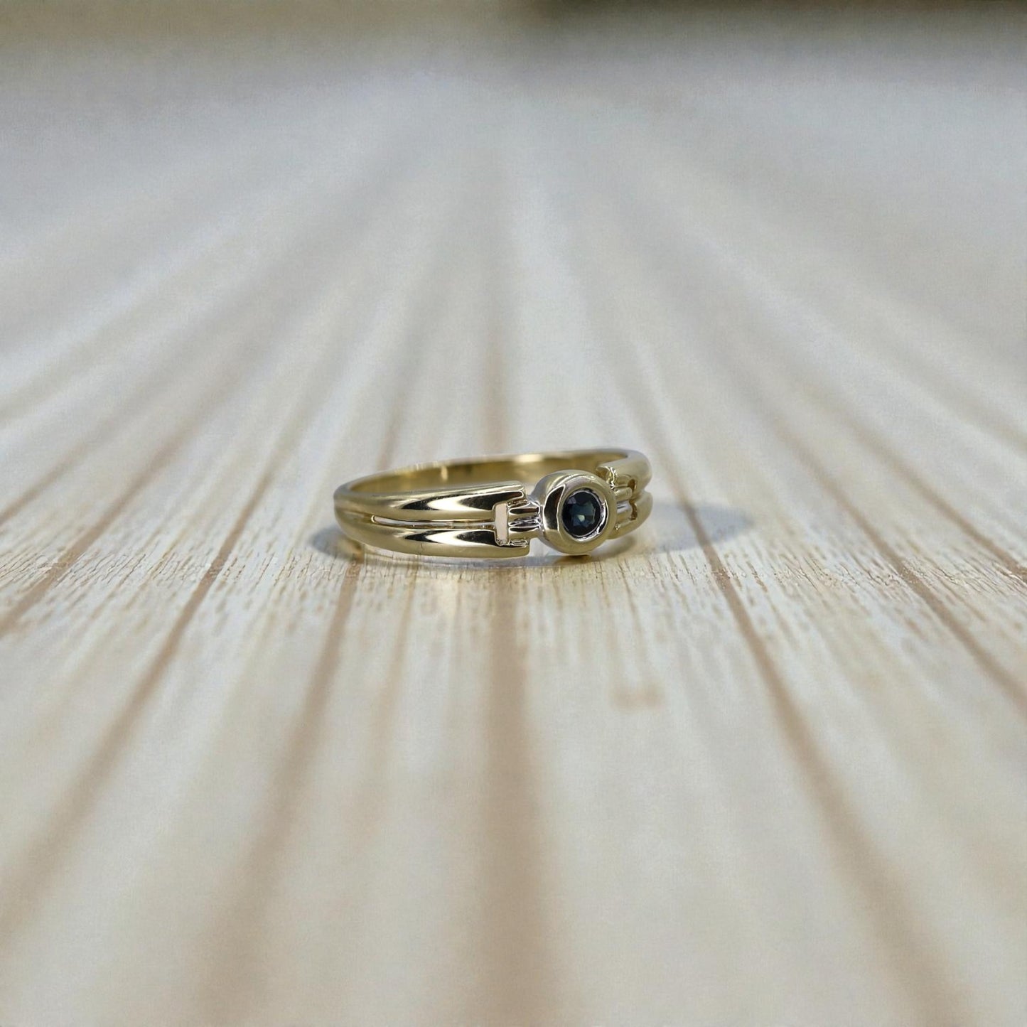 Mid-Century Sapphire Ring – 8k Yellow & White Gold, Marked 333, Size 9