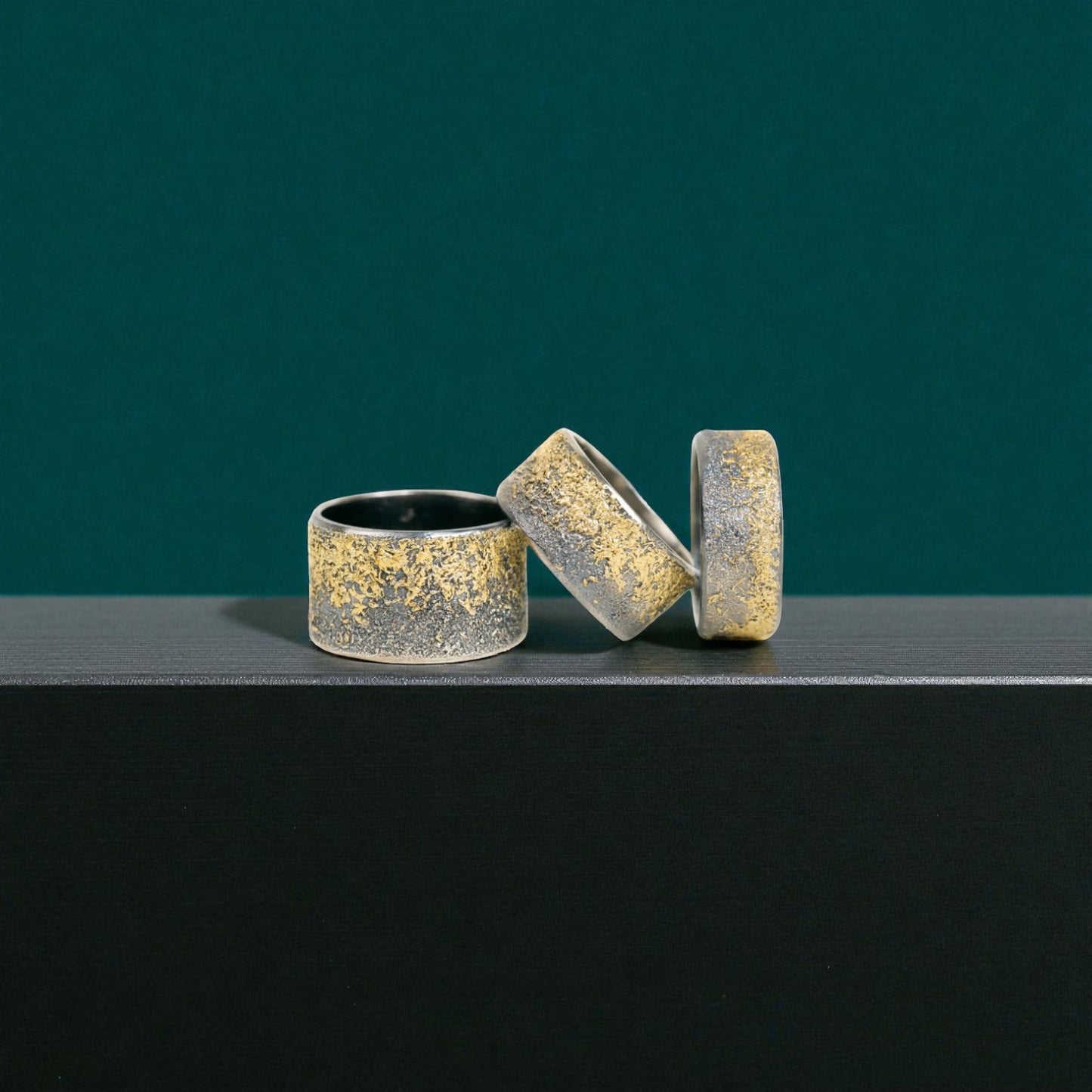 Black & Gold Dusted Band—22k Gold & Oxidized Argentium Silver