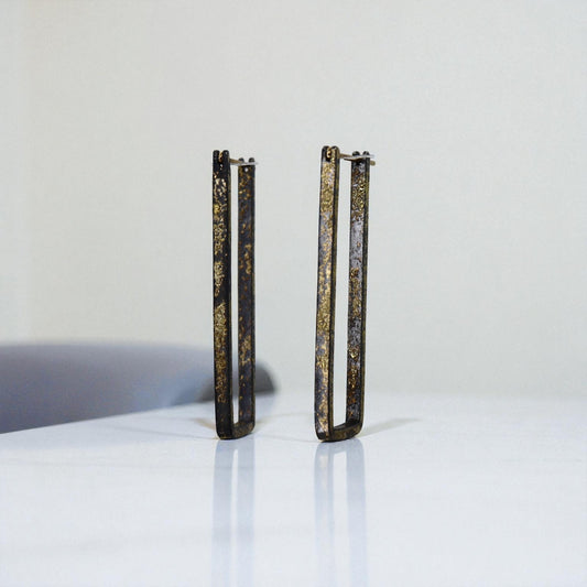 22k/18k Gold & Oxidized Silver Contemporary Hoops