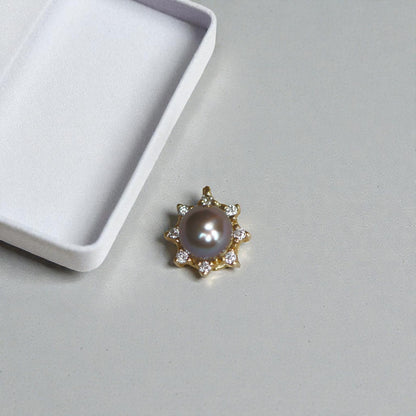 Vintage Black Pearl and Diamond Pendant – 14k Yellow Gold, 7mm Pearl