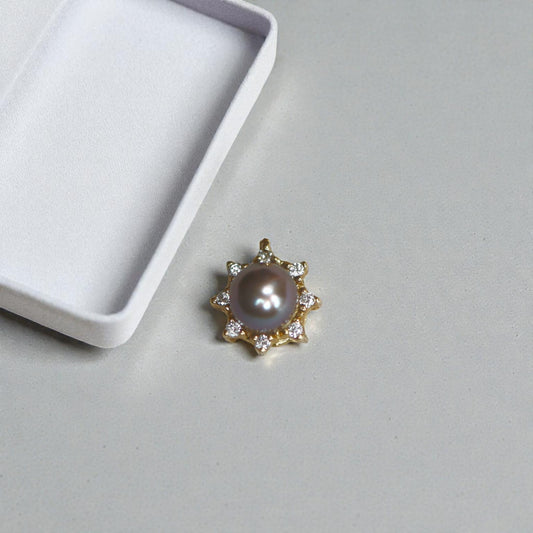 Vintage Black Pearl and Diamond Pendant – 14k Yellow Gold, 7mm Pearl