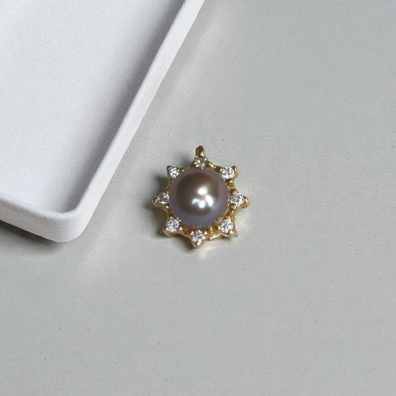 Vintage Black Pearl and Diamond Pendant – 14k Yellow Gold, 7mm Pearl