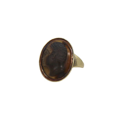 Early Victorian Blackamoor Ring Tiger's Eye Cameo in 14k Gold