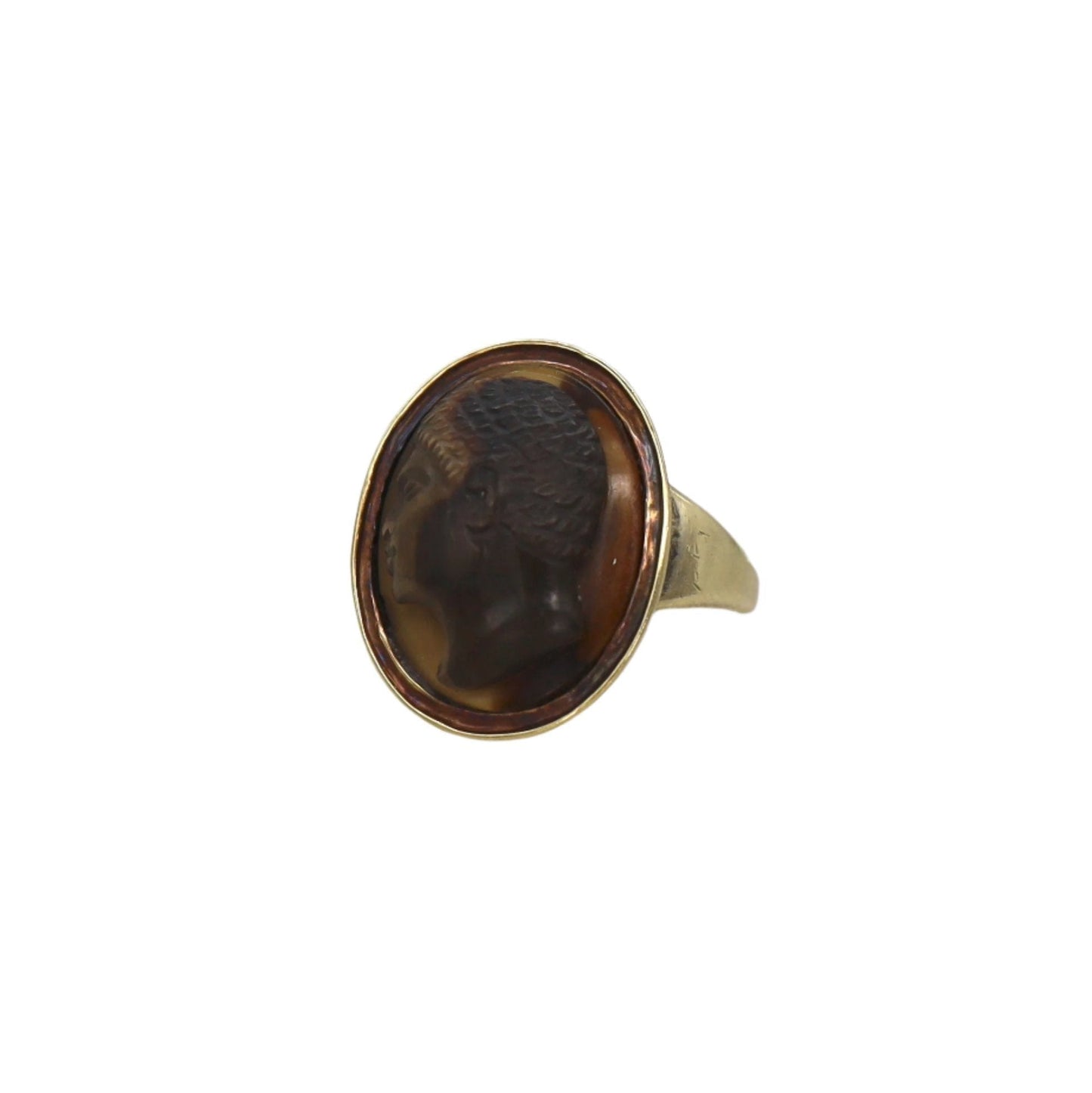 Early Victorian Blackamoor Ring Tiger's Eye Cameo in 14k Gold - Petra Star