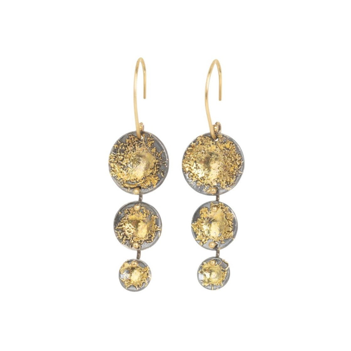 Blossom Earring Drops - 22k Gold Dust, 18k Gold + Oxidized Silver