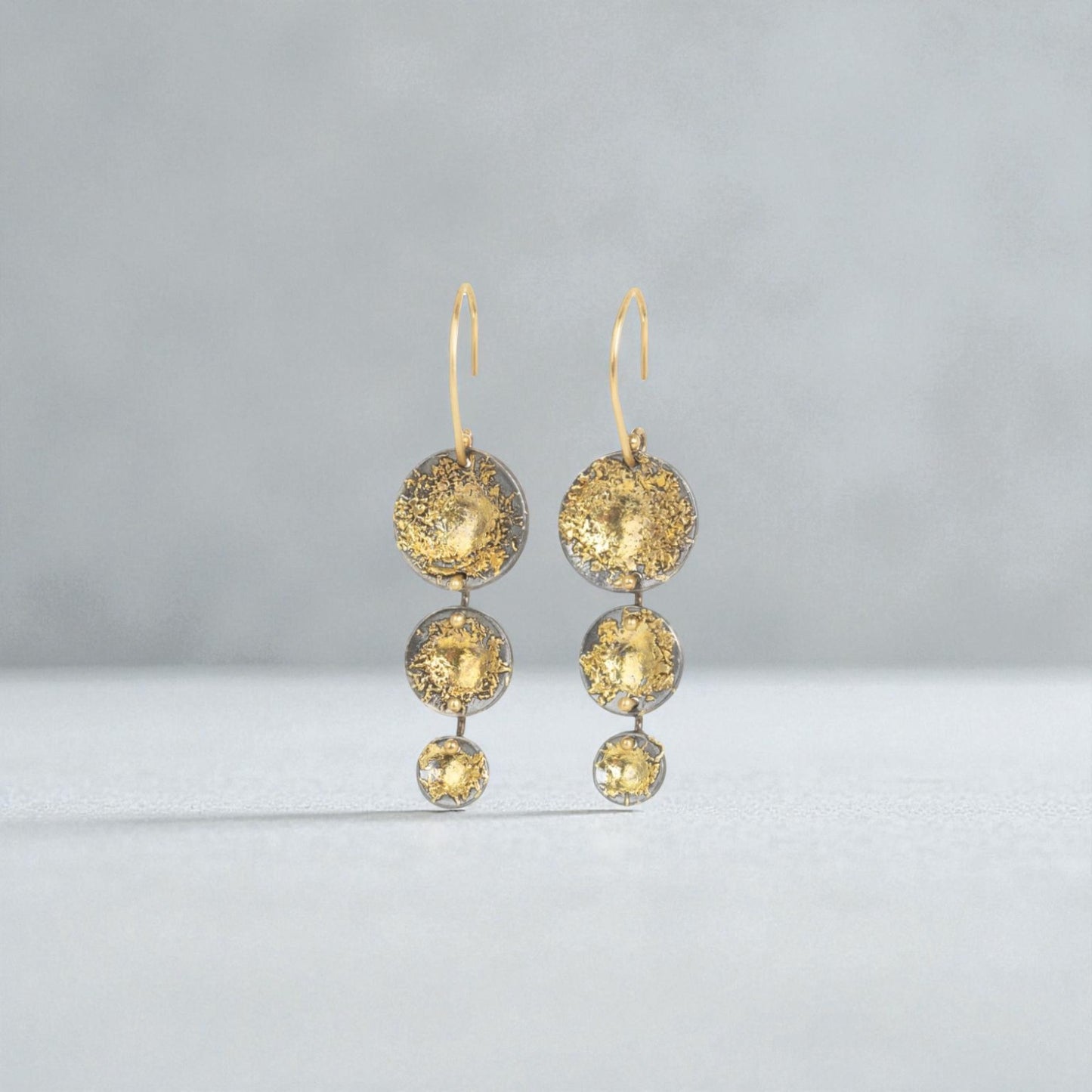 Blossom Earring Drops—22k Gold Dust, 18k Gold & Oxidized Silver