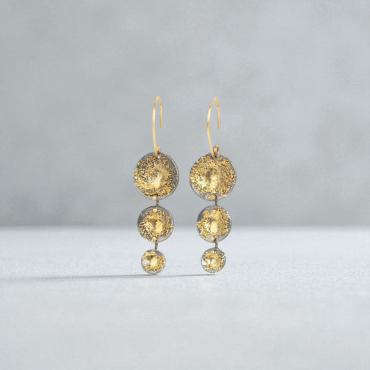 Blossom Earring Drops—22k Gold Dust, 18k Gold & Oxidized Silver