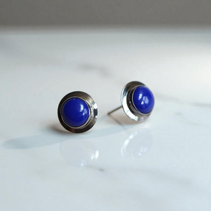 Estate Silver Lapis Ring, Blue Enamel Earrings & Pendant Set – Modernist Design, Circa 1990