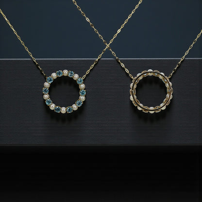 Blue Zircon & Pearl Circle Necklace 14k Gold – Vintage Brooch Conversion