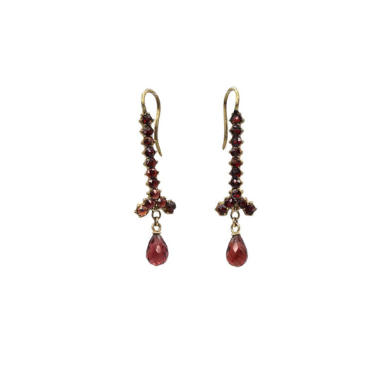 Victorian Bohemian Garnet Drop Earrings 10K Gold