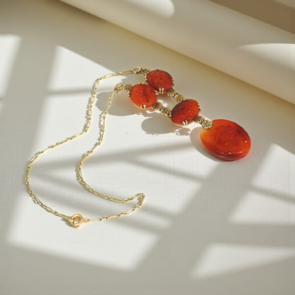 Art Nouveau Carved Carnelian Lavalier Necklace