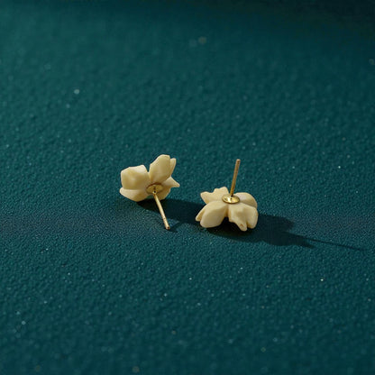 Hand-Carved Antique Edelweiss Celluloid Flower Stud Earrings on Gold-Filled