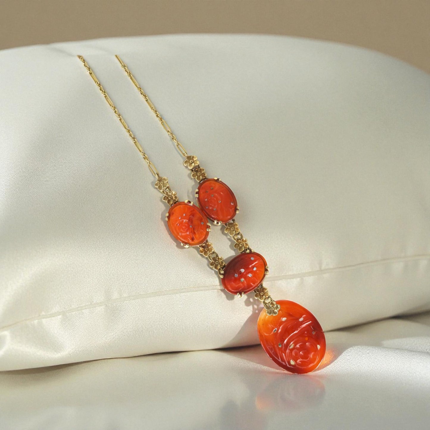 Art Nouveau Carved Carnelian Lavalier Necklace