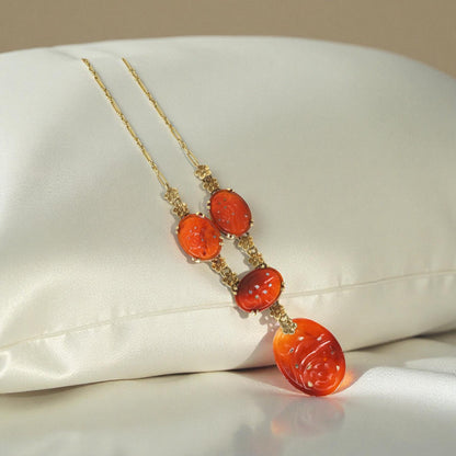 Art Nouveau Carved Carnelian Lavalier Necklace
