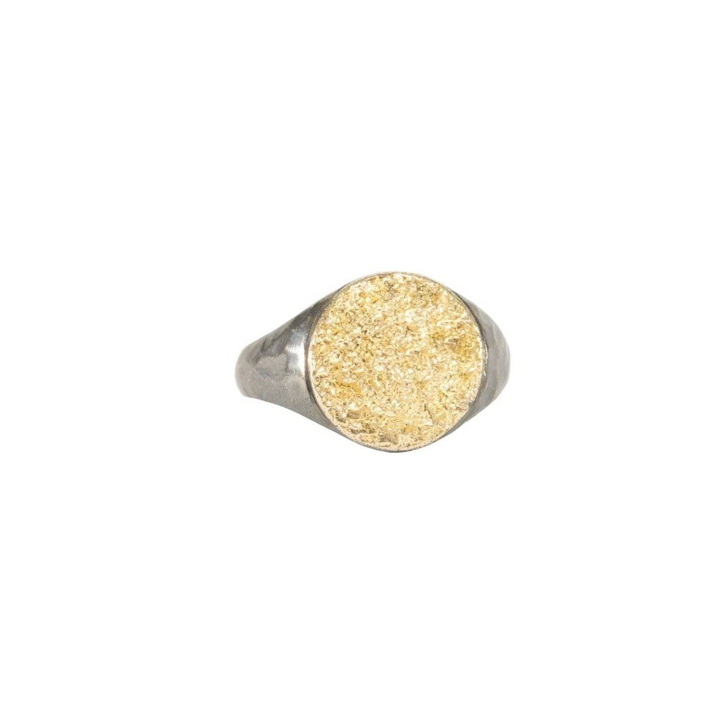 Kate Maller classic dusted signet ring in 22k gold and oxidized silver with a textured, vintage-inspired design.