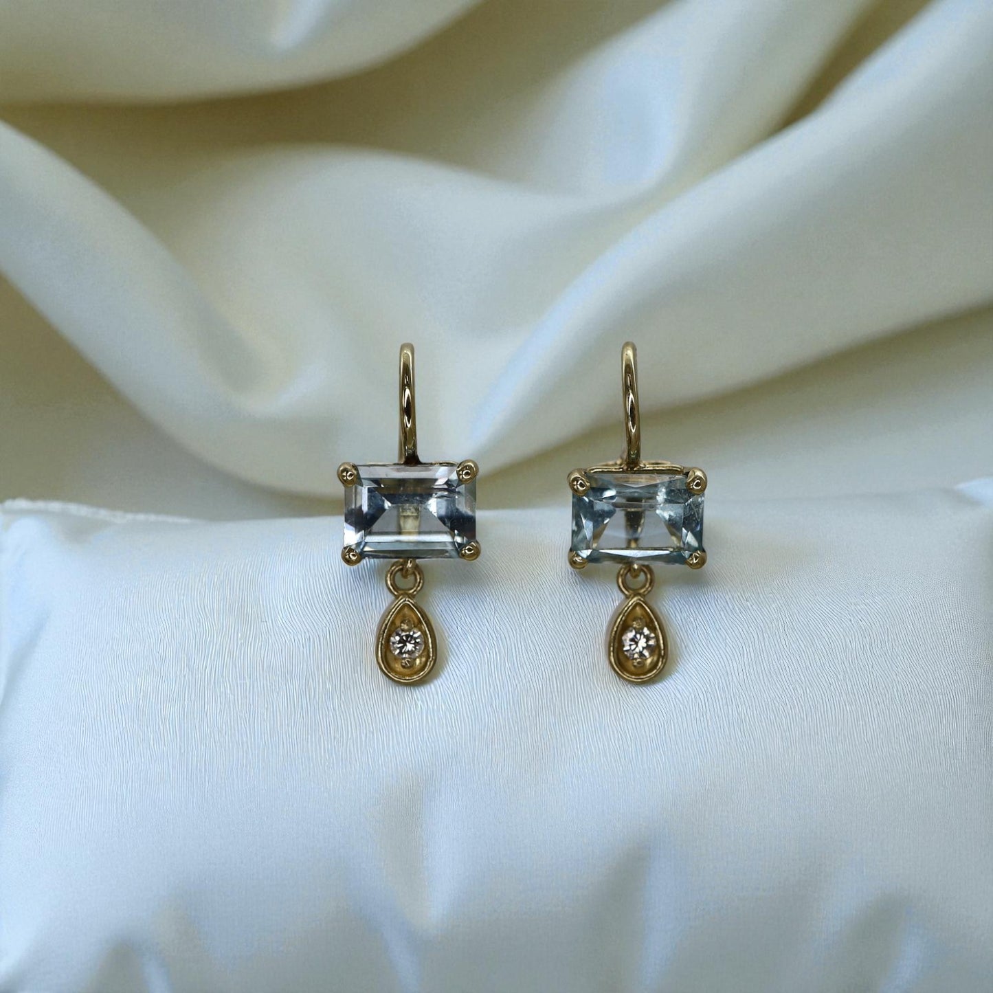 Colorado Mined Aquamarine Earrings in 14k Yellow Gold with Diamonds